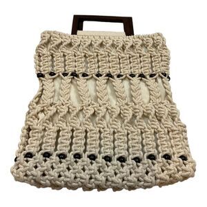 Studio Collection Women’s Plastic Handles Cotton Crochet Macrame Handbag Size M